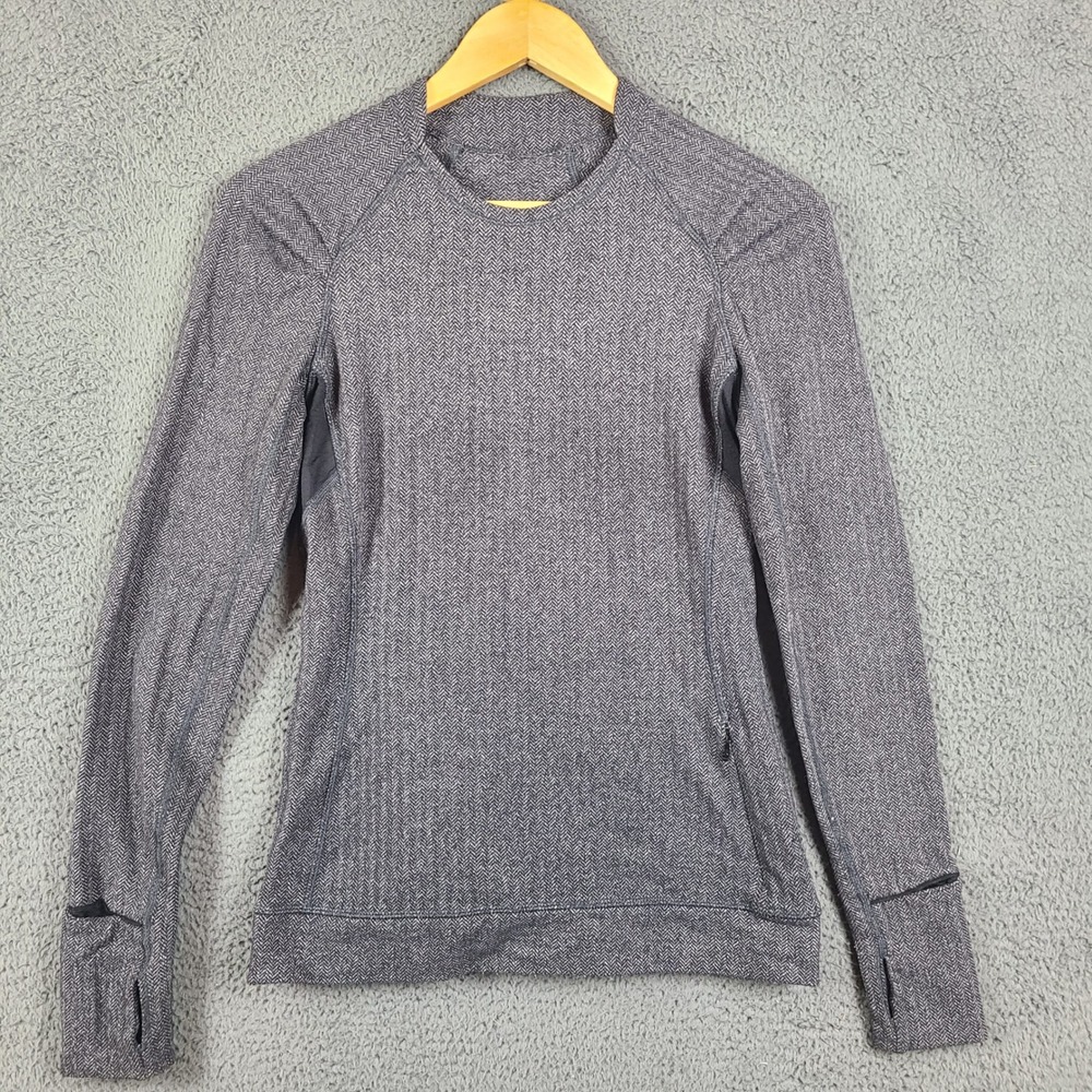 Lululemon Think Fast Herringbone Long Sleeve Running Top Thumbholes Womens 6